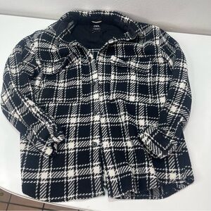 ZARA Tweed Oversized Shacket Jacket Textured Black & White Women S Relaxed Fit